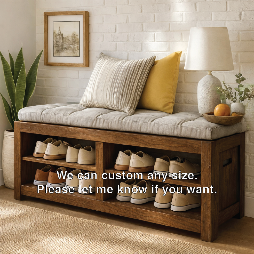Solid Wood Entryway Bench with Shoe Storage Shelves, Rustic Hallway Organizer - view 3 of 7