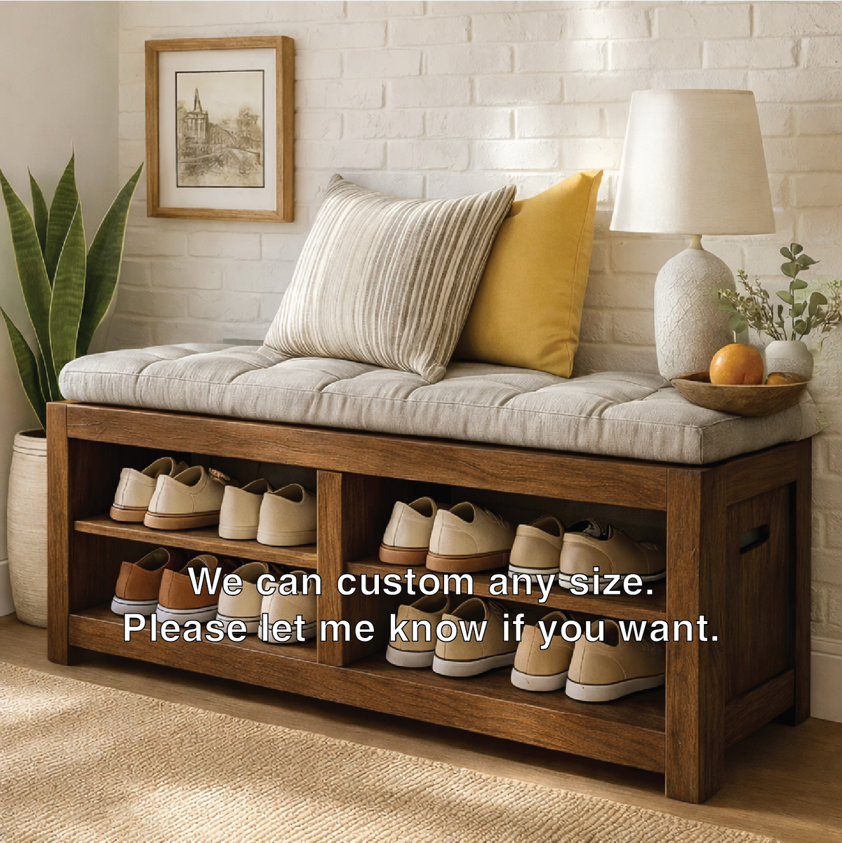 Solid Wood Entryway Bench with Shoe Storage Shelves, Rustic Hallway Organizer - view 3 of 7