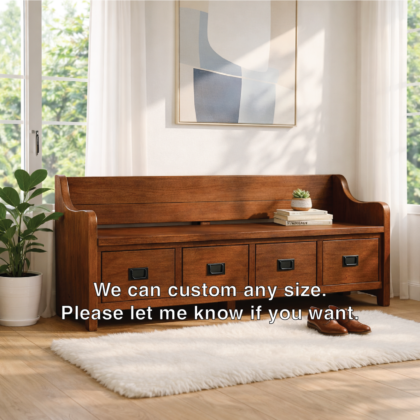 Solid Wood Storage Bench with Drawers, Entryway Hallway Seating Cabinet - view 4 of 7