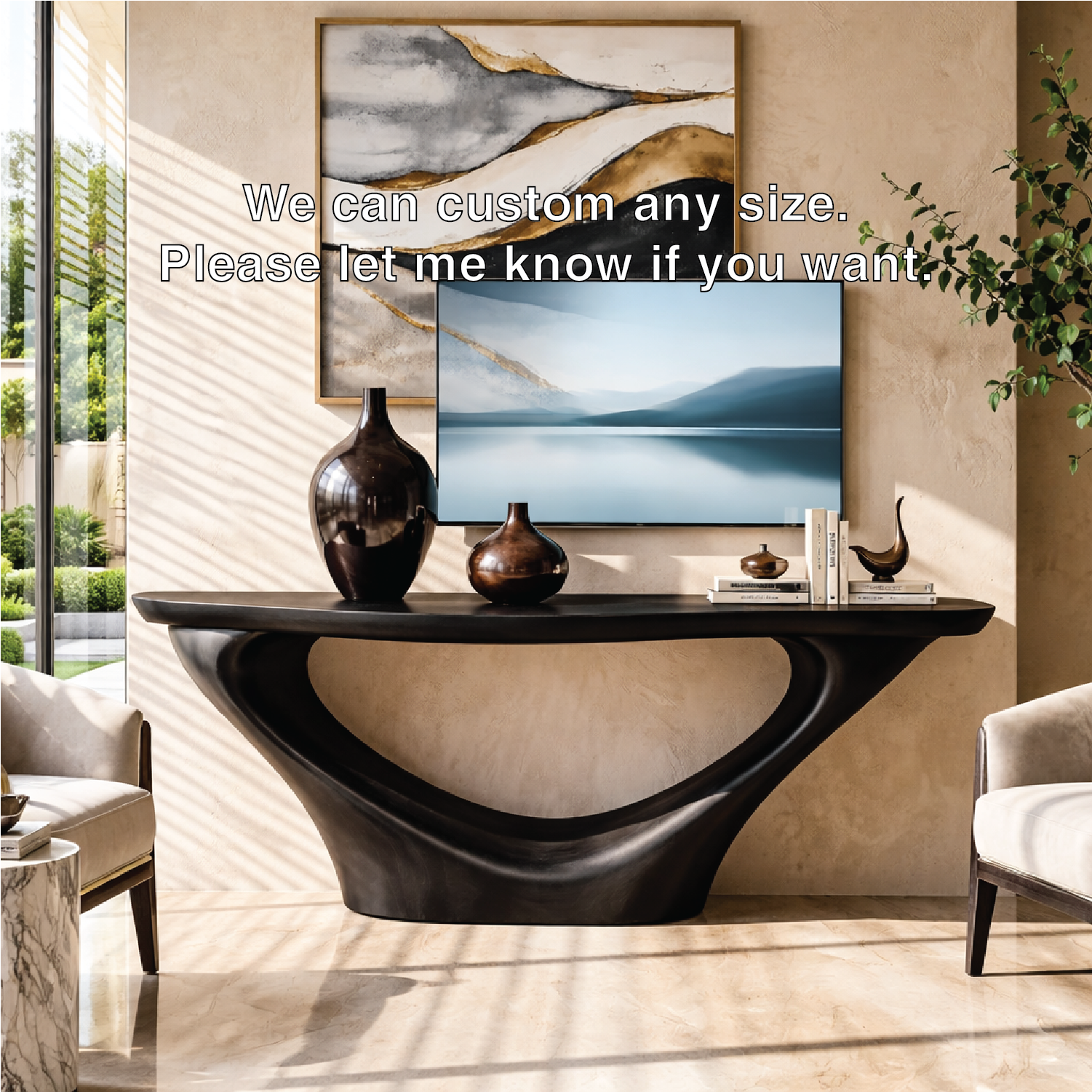 Solid Wood Console Table with Sculptural Curved Base, Modern Artistic Design - view 5 of 7