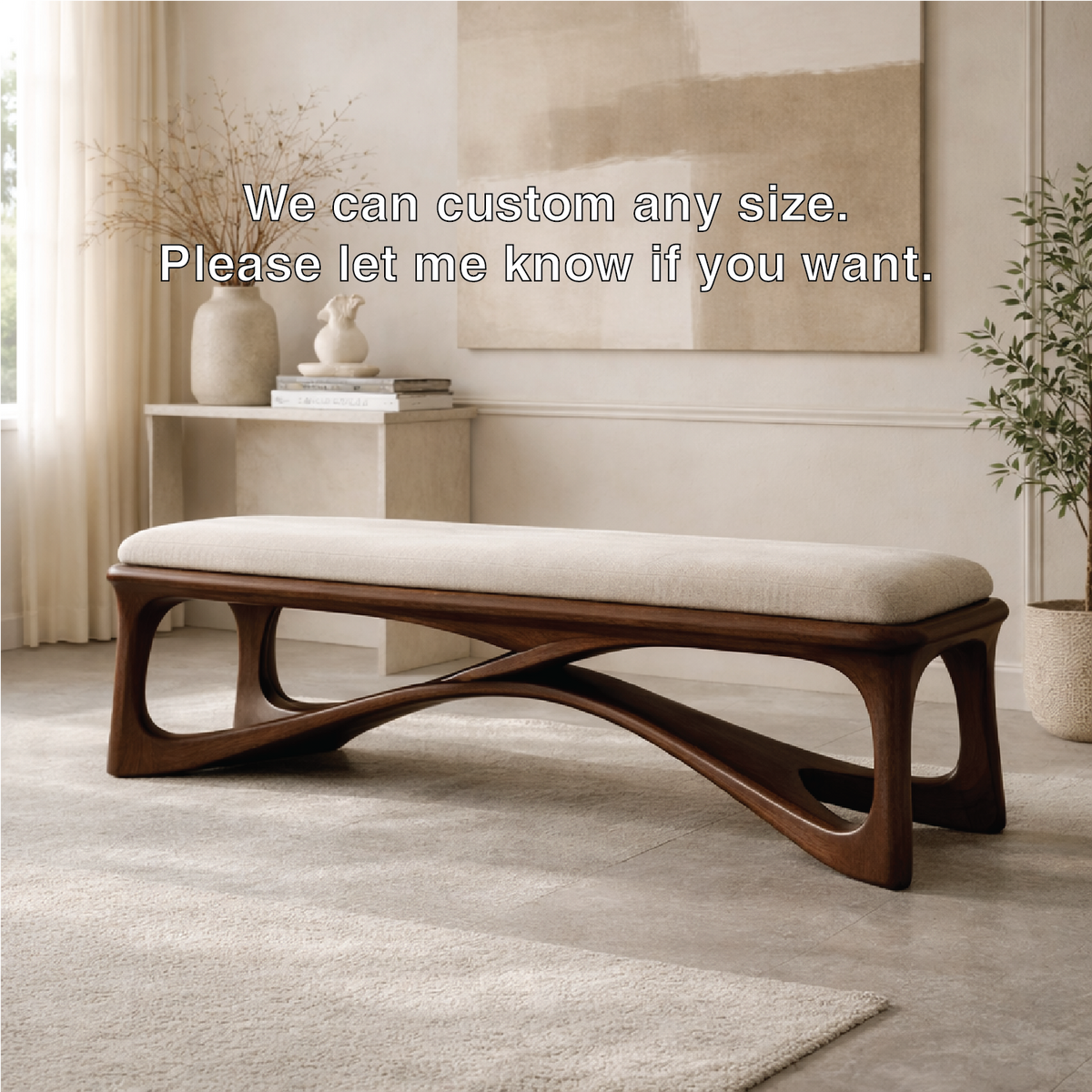 Modern Upholstered Wooden Entryway Bench, Sculptural Hallway Seating for Luxury Homes - view 5 of 7