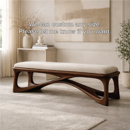 Modern Upholstered Wooden Entryway Bench, Sculptural Hallway Seating for Luxury Homes - view 5 of 7