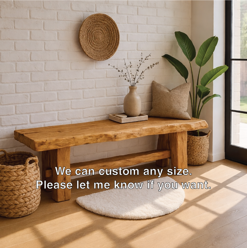 Live Edge Solid Wood Bench, Rustic Farmhouse Entryway Dining Seating - view 5 of 7