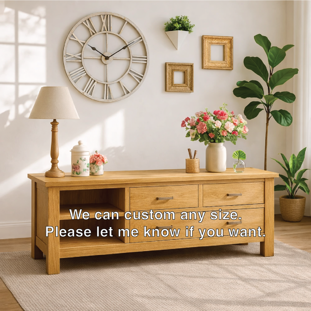 Solid Wood Console Table with Drawers, Farmhouse Wood Media Cabinet with Storage - view 4 of 7