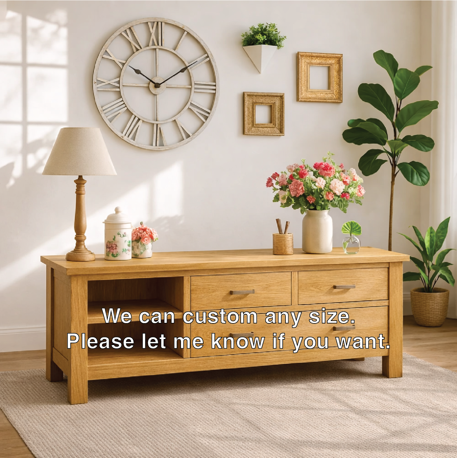 Solid Wood Console Table with Drawers, Farmhouse Wood Media Cabinet with Storage - view 4 of 7