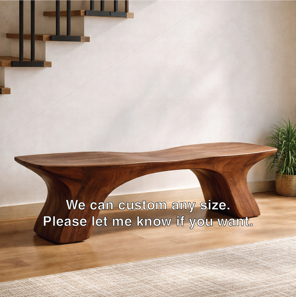 Sculptural Solid Wood Bench, Organic Modern Statement Seating - view 4 of 7