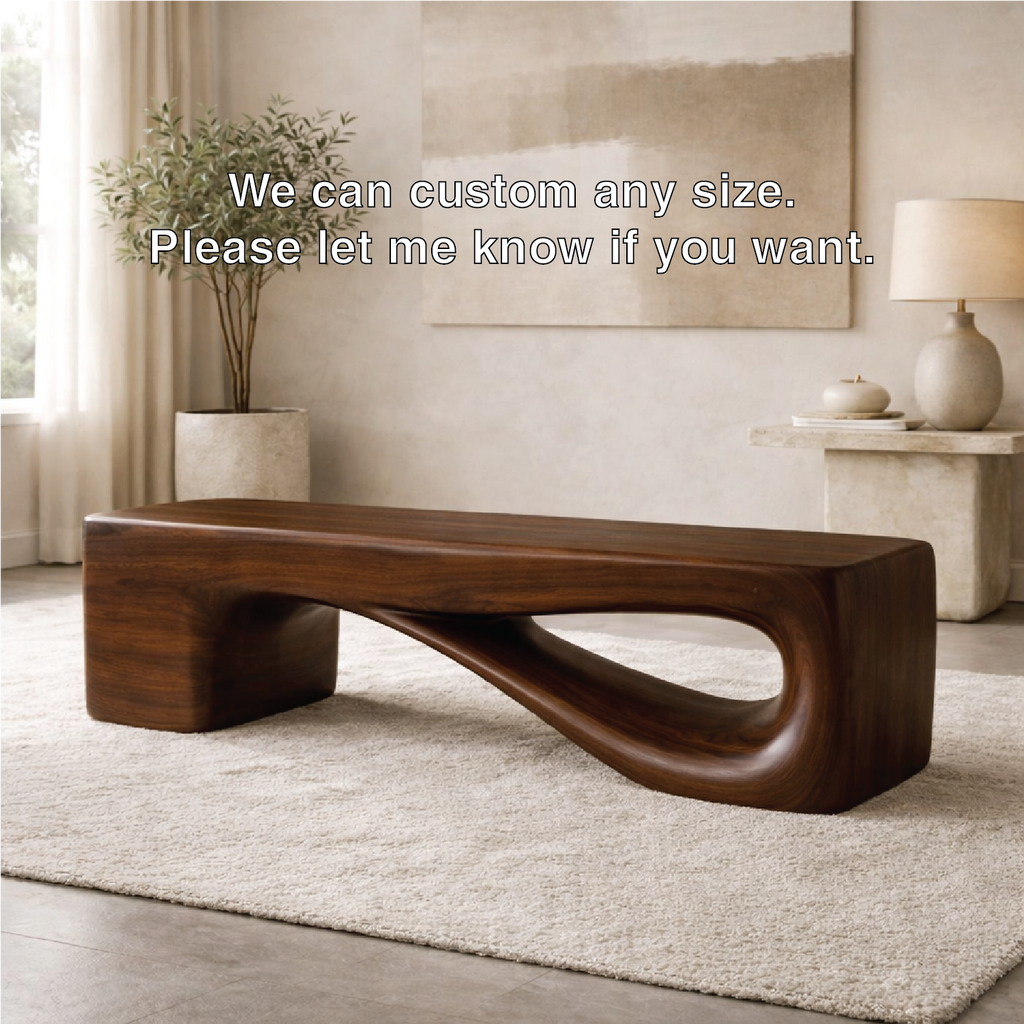 Modern Sculptural Wooden Entryway Bench, Curved Hallway Seating for Luxury Homes - view 5 of 7
