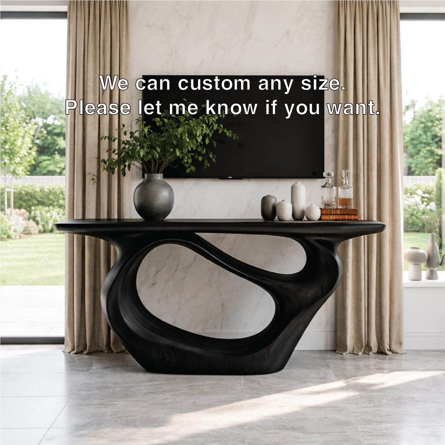 Solid Wood Console Table with Organic Curved Base, Modern Artistic Design - view 5 of 7