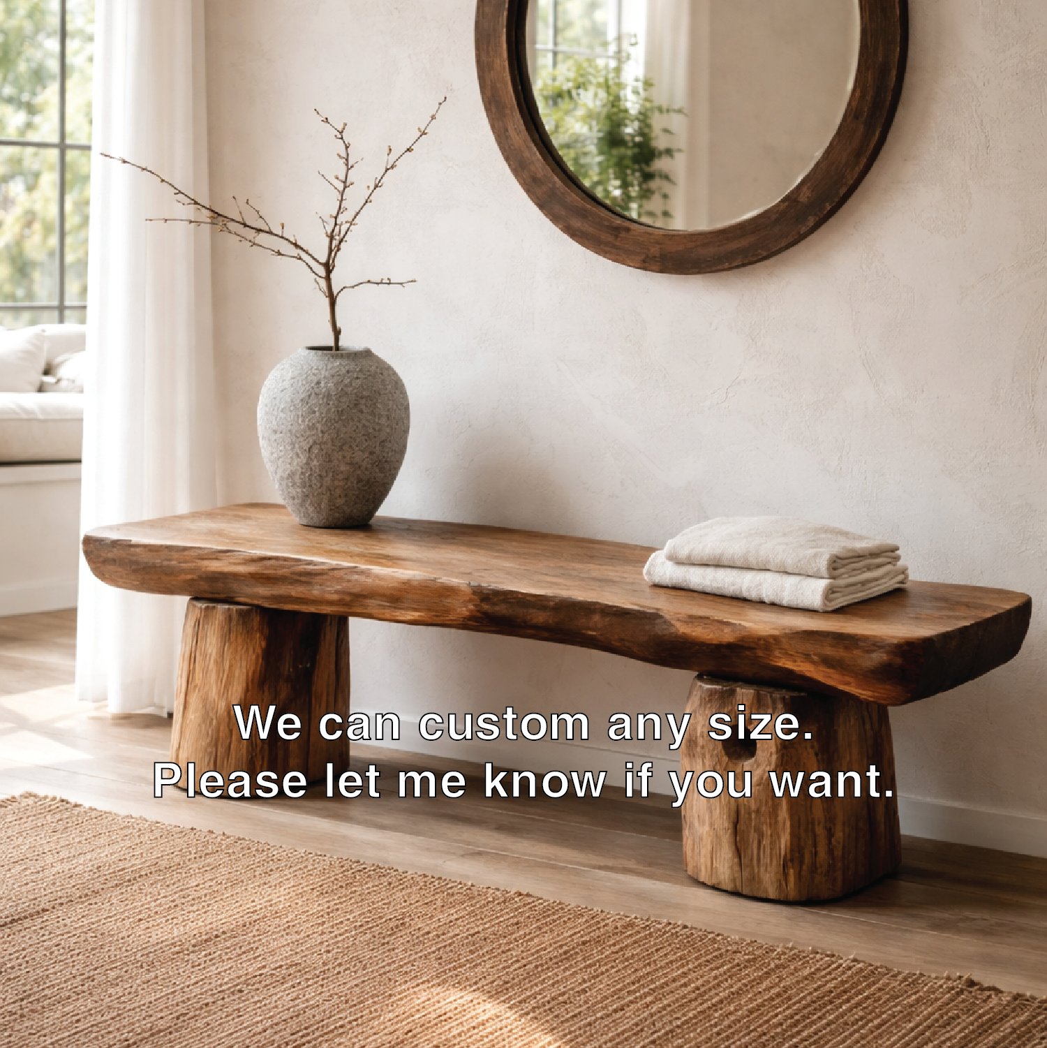 Live Edge Solid Wood Bench, Rustic Natural Edge Entryway Seating - view 4 of 7