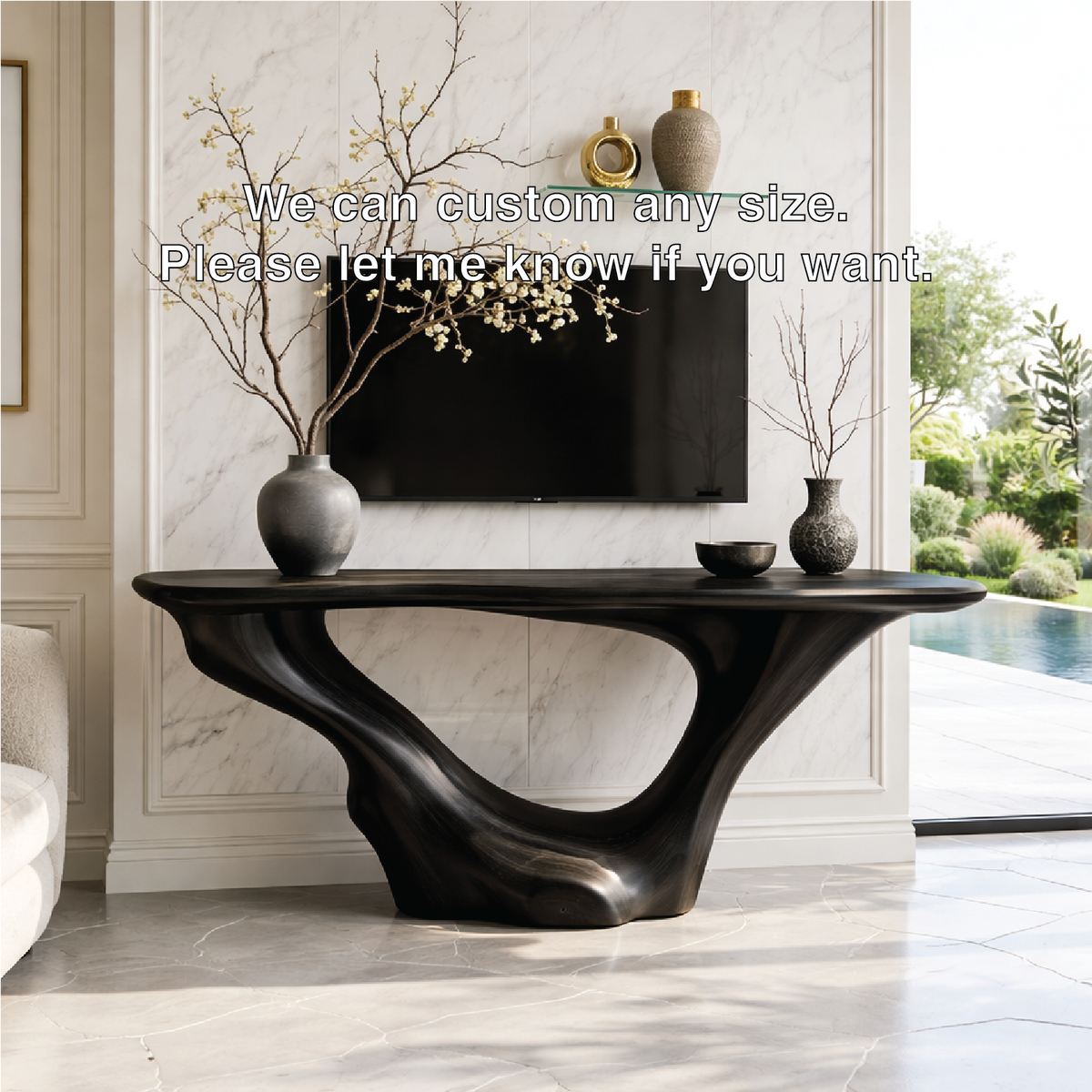 Solid Wood Console Table with Sculpted Curved Base, Modern Minimalist Design - view 7 of 7