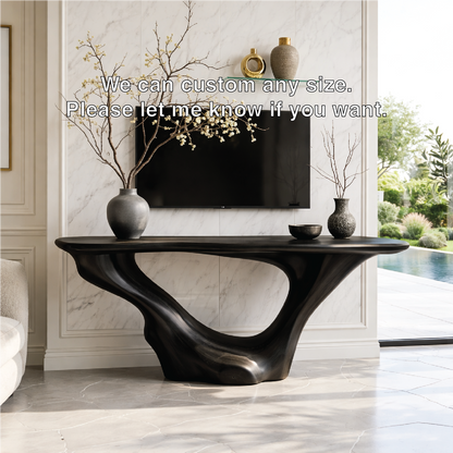Solid Wood Console Table with Sculpted Curved Base, Modern Minimalist Design - view 7 of 7
