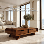 Modern Storage Coffee Table with Drawers, Minimalist Rounded Living Room Centerpiece - view 7 of 7