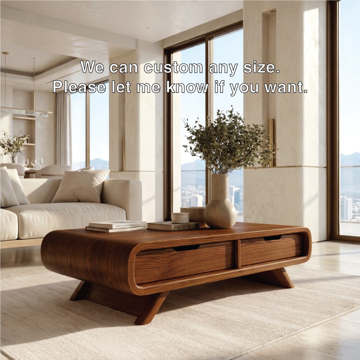 Modern Storage Coffee Table with Drawers, Minimalist Rounded Living Room Centerpiece - view 7 of 7