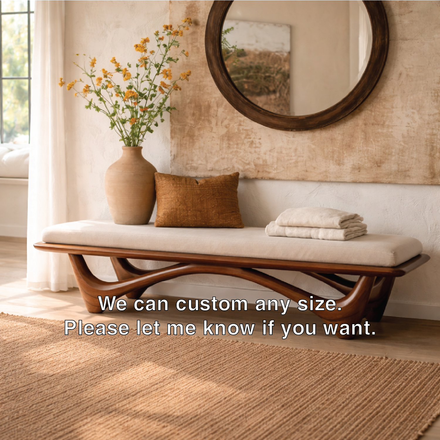 Solid Wood Entryway Bench with Curved Base, Modern Rustic Hallway Seating - view 4 of 7