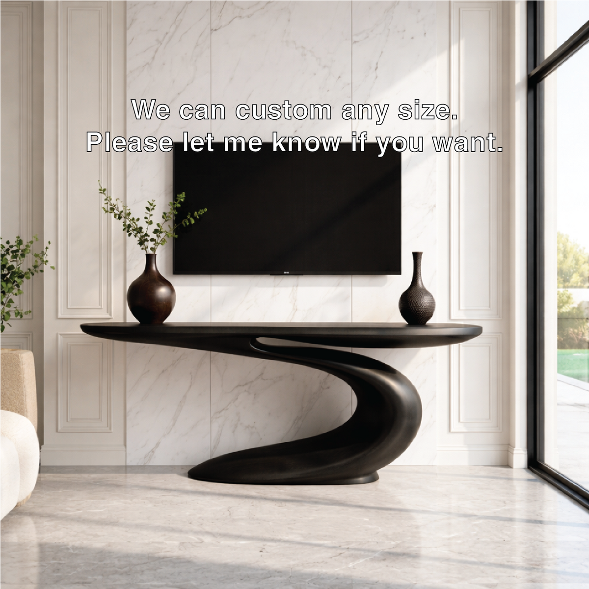Solid Wood Console Table with Sculpted Curved Base, Modern Artistic Design - view 6 of 7