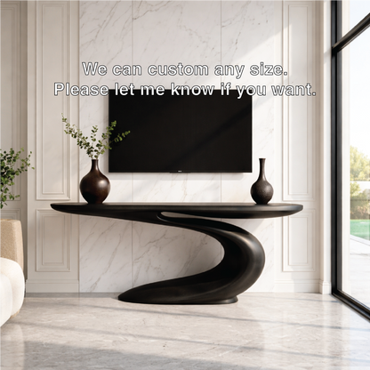 Solid Wood Console Table with Sculpted Curved Base, Modern Artistic Design - view 6 of 7