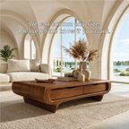 Modern Storage Coffee Table with Drawers, Rounded Minimalist Living Room Centerpiece - view 5 of 7