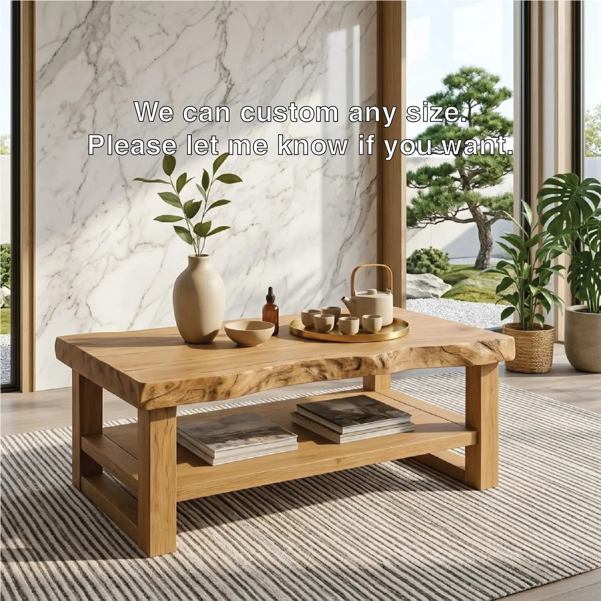 Rustic Solid Wood Coffee Table with Natural Finish and Lower Storage - view 5 of 7