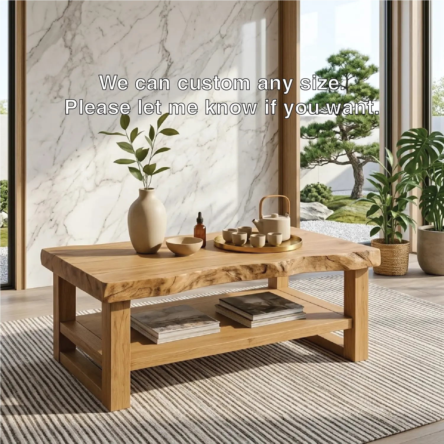 Rustic Solid Wood Coffee Table with Natural Finish and Lower Storage - view 5 of 7
