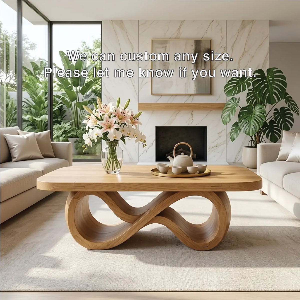 Elegant Infinity-Shaped Coffee Table, Modern Wooden Living Room Furniture - view 5 of 7