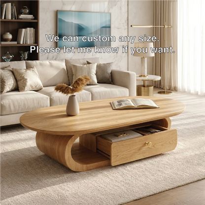 Wooden Coffee Table with Storage Drawer and Curved Modern Design - view 6 of 7