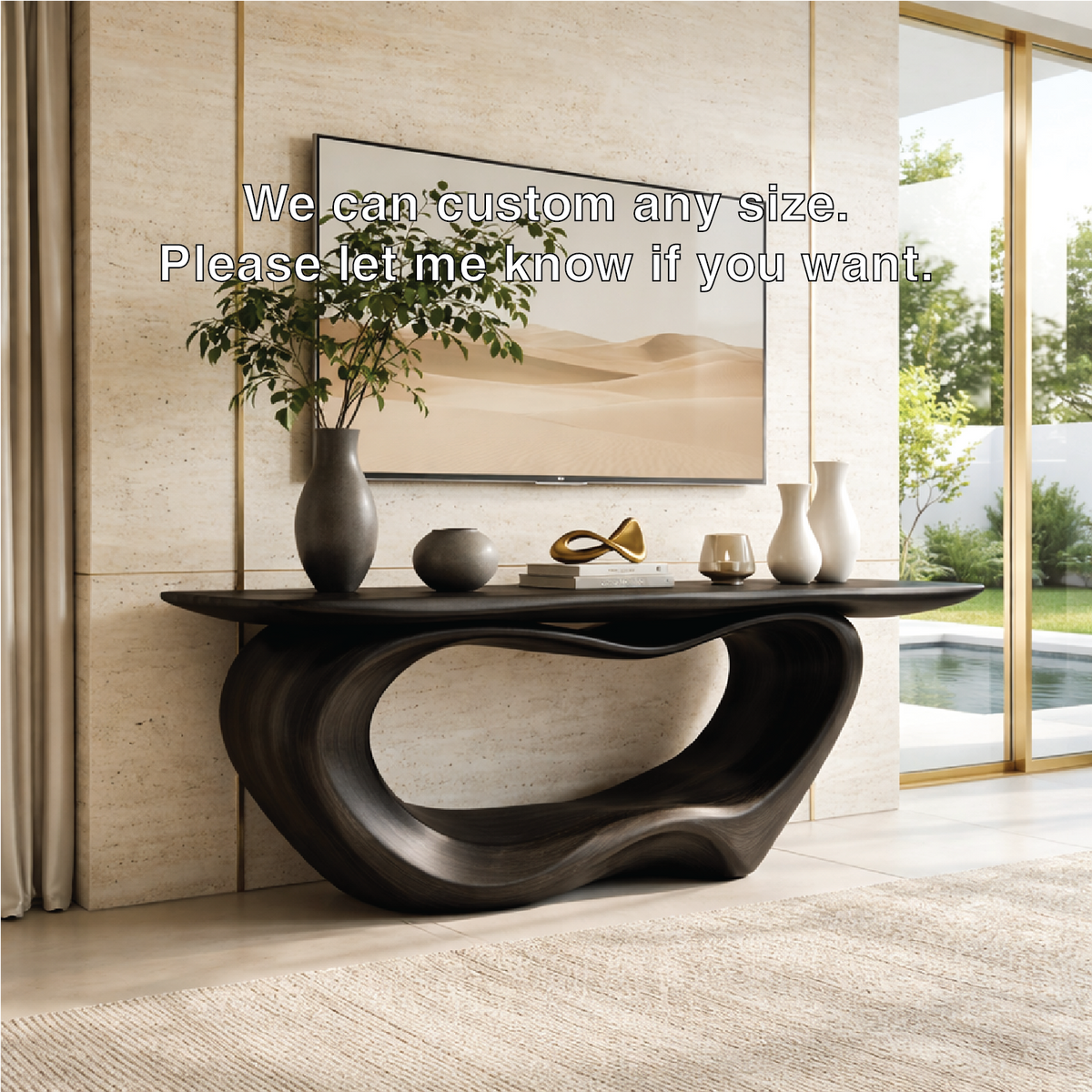 Solid Wood Console Table with Sculpted Base, Modern Minimalist Design - view 5 of 7
