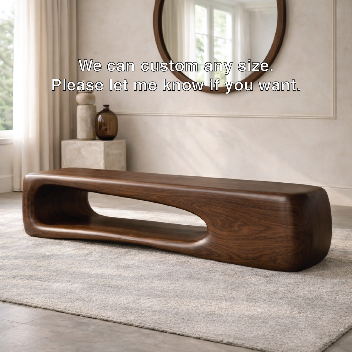 Modern Sculptural Wooden Entryway Bench, Curved Minimalist Hallway Seating Decor - view 7 of 7