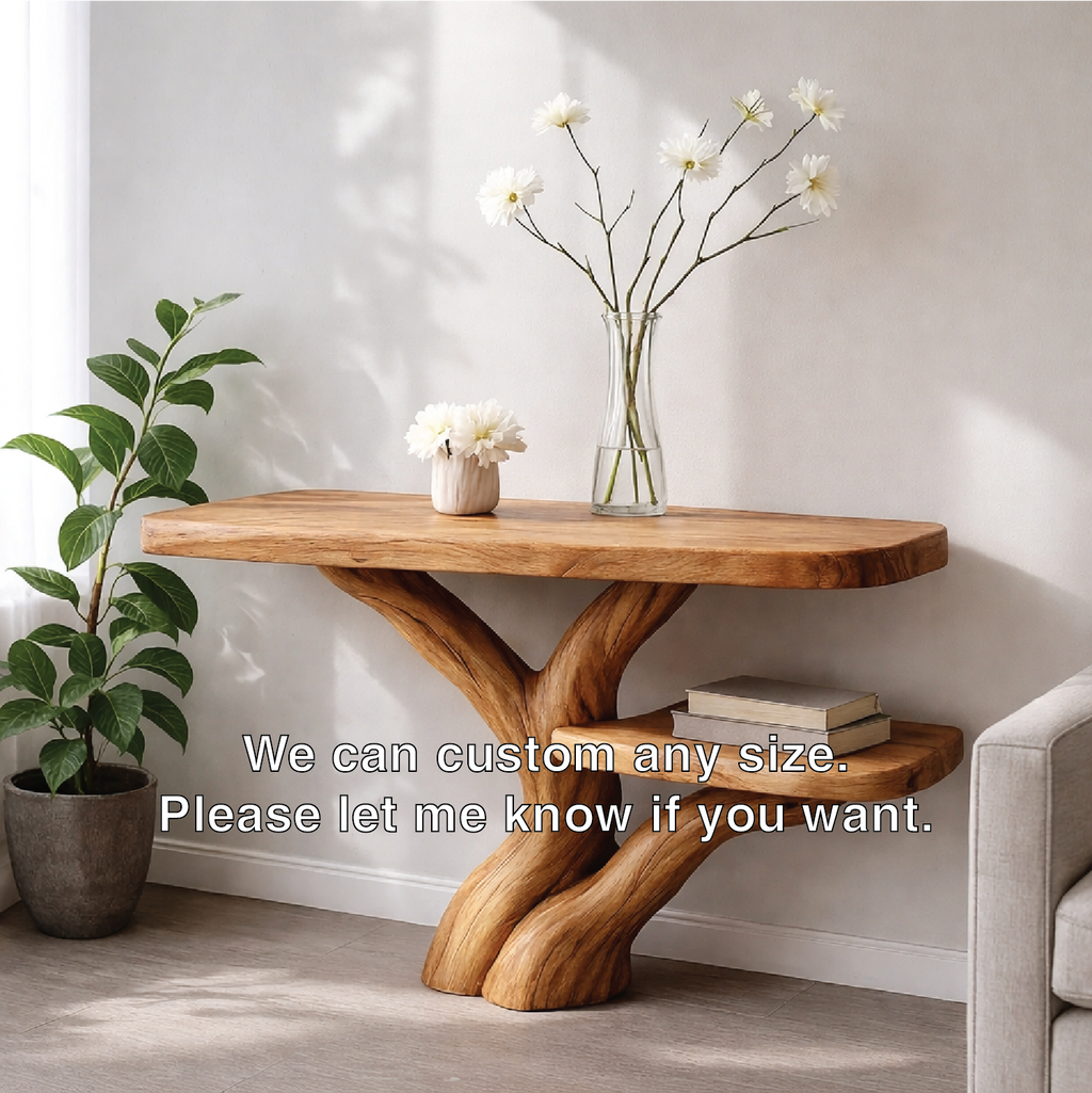 Handcrafted Tree Console Table – Solid Wood Entryway Table with Natural Root Design and Floating Shelf - view 4 of 7