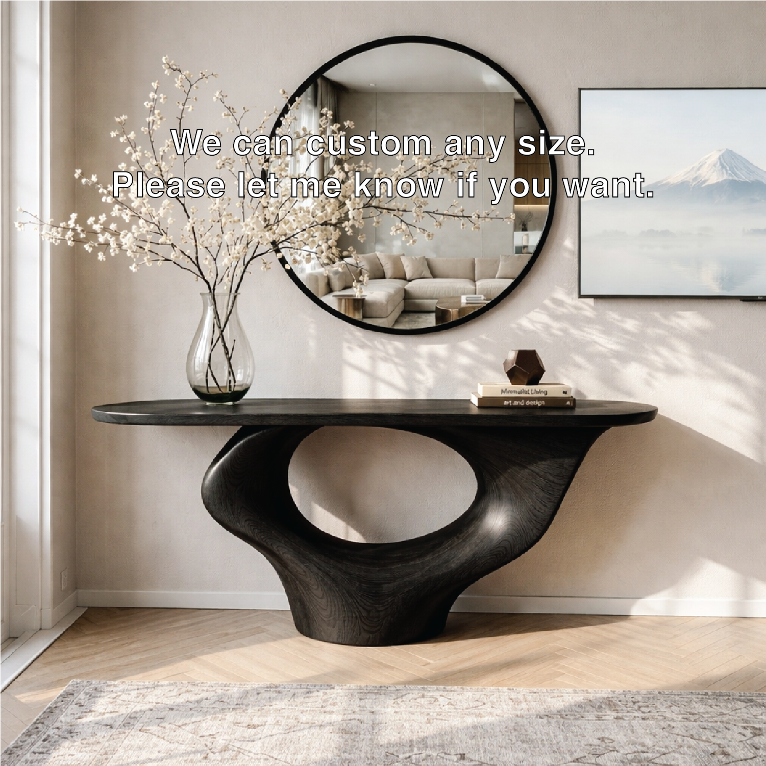 Solid Wood Console Table with Sculptural Base, Modern Minimalist Design - view 5 of 7