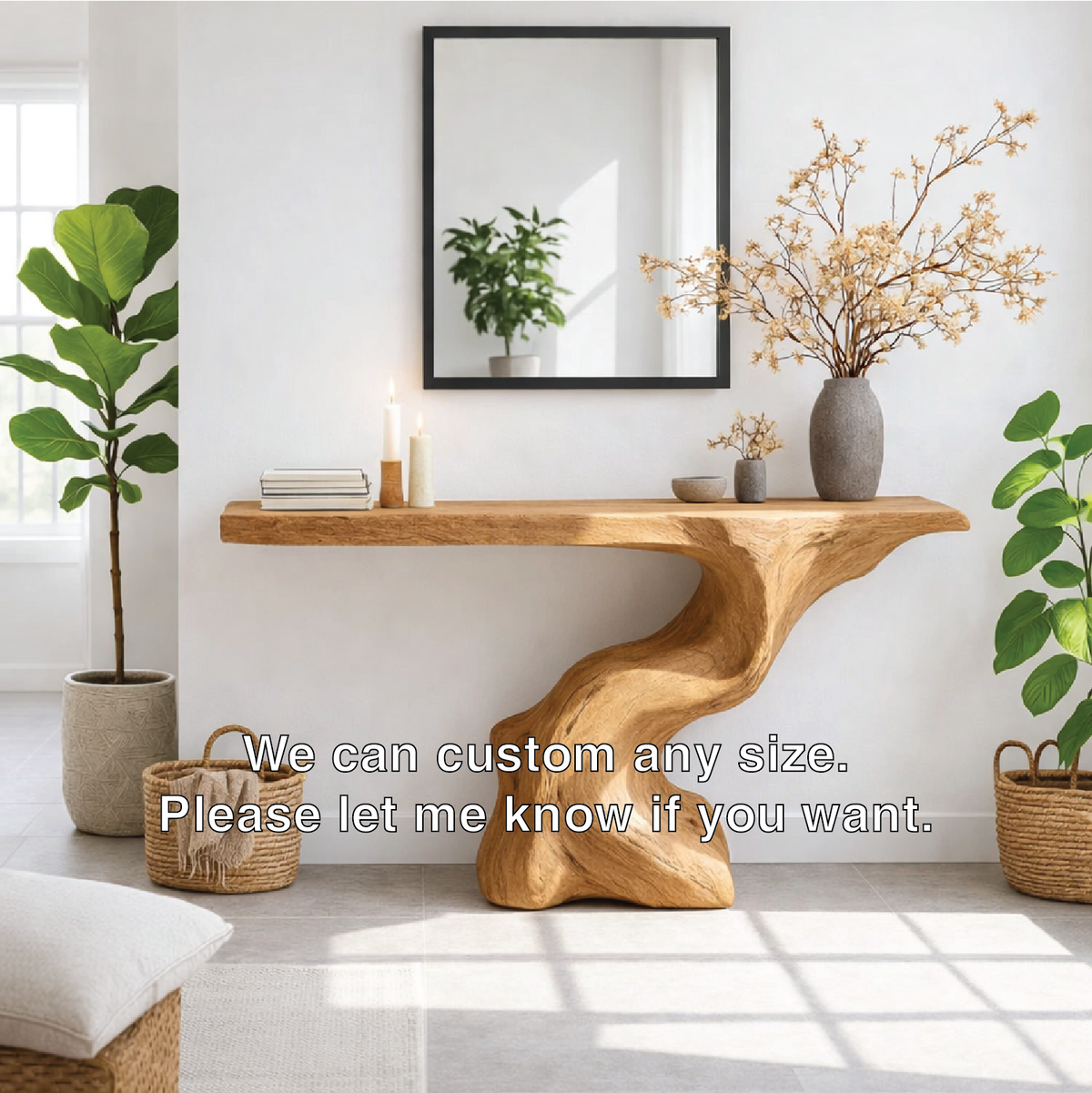 Sculptural Solid Wood Console Table, Organic Modern Entryway Statement - view 4 of 7