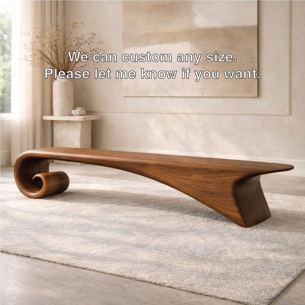 Modern Curved Entryway Bench Sculptural Wooden Hallway Seat Minimalist Furniture - view 6 of 7