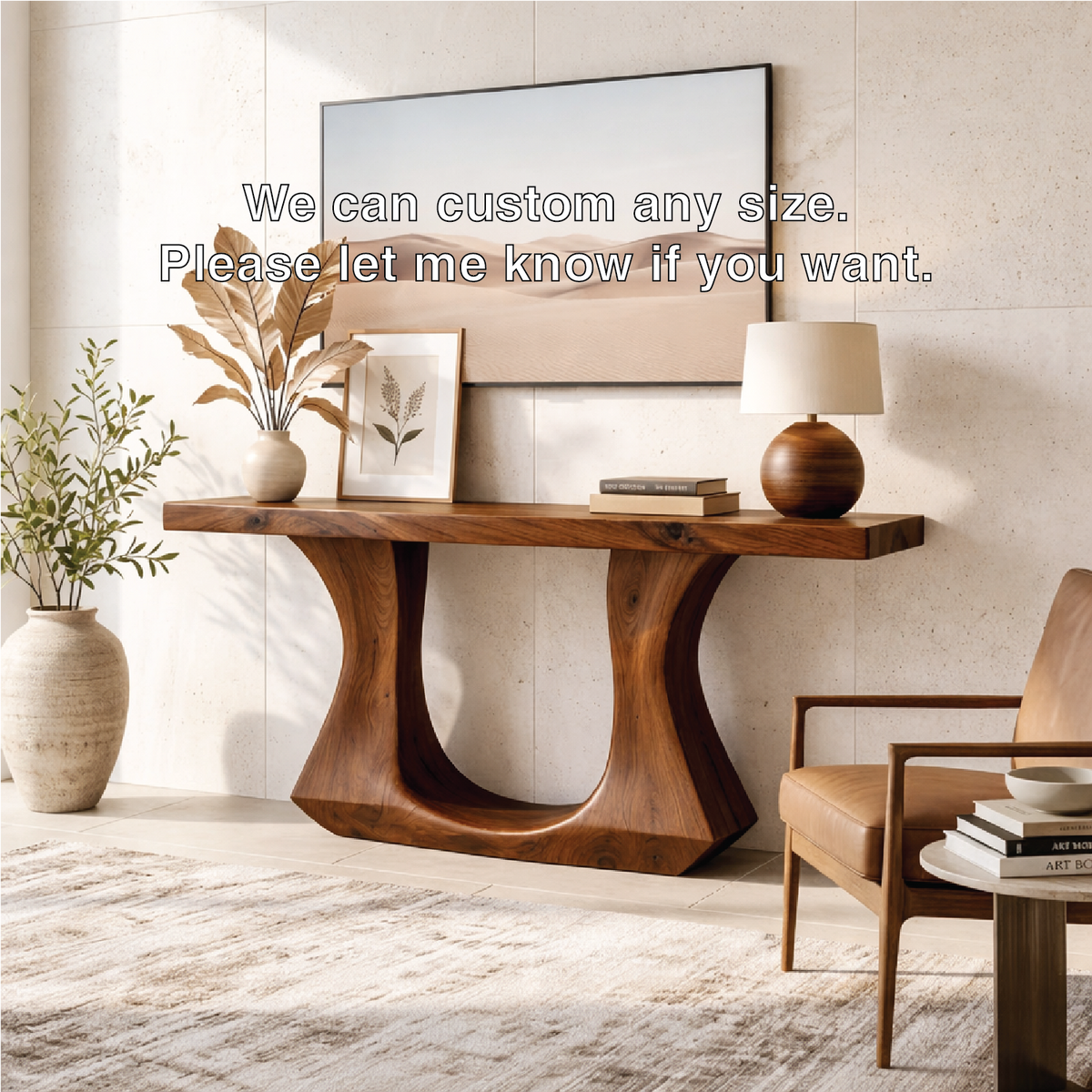 Solid Wood Console Table with Sculptural Curved Base, Modern Art Design - view 6 of 7