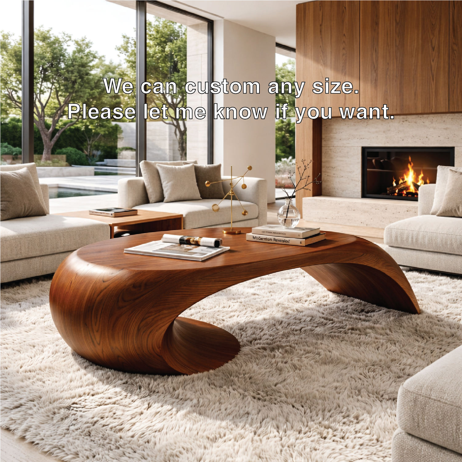 Modern Wooden Coffee Table with Sculptural Curved Design - view 7 of 7