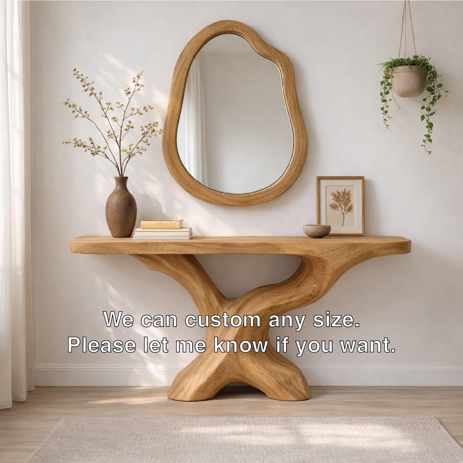 Sculptural Solid Wood Console Table, Organic Tree Base Entryway Table - view 3 of 7