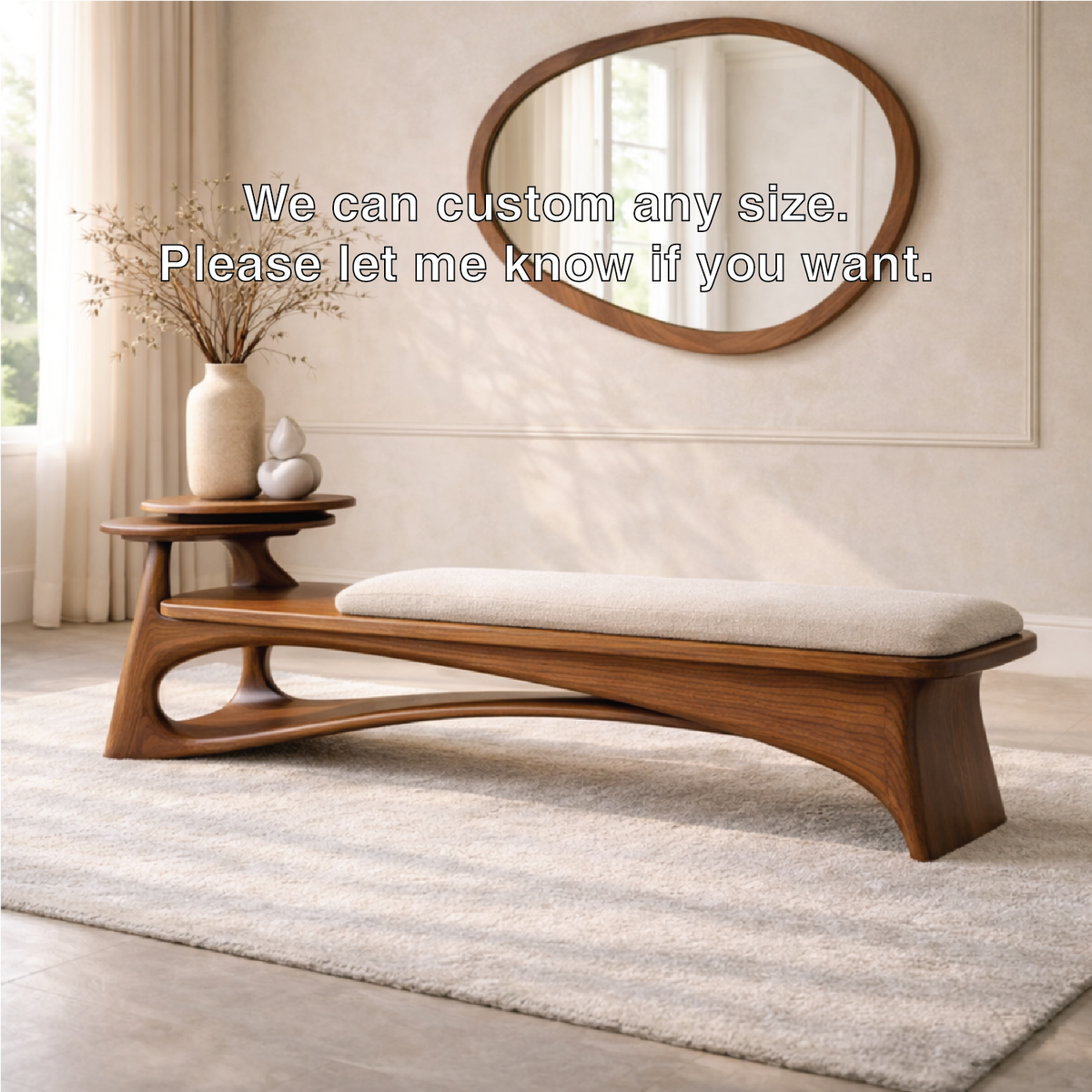 Contemporary Entryway Bench with Side Table Curved Hallway Seat Minimalist Furniture - view 7 of 7