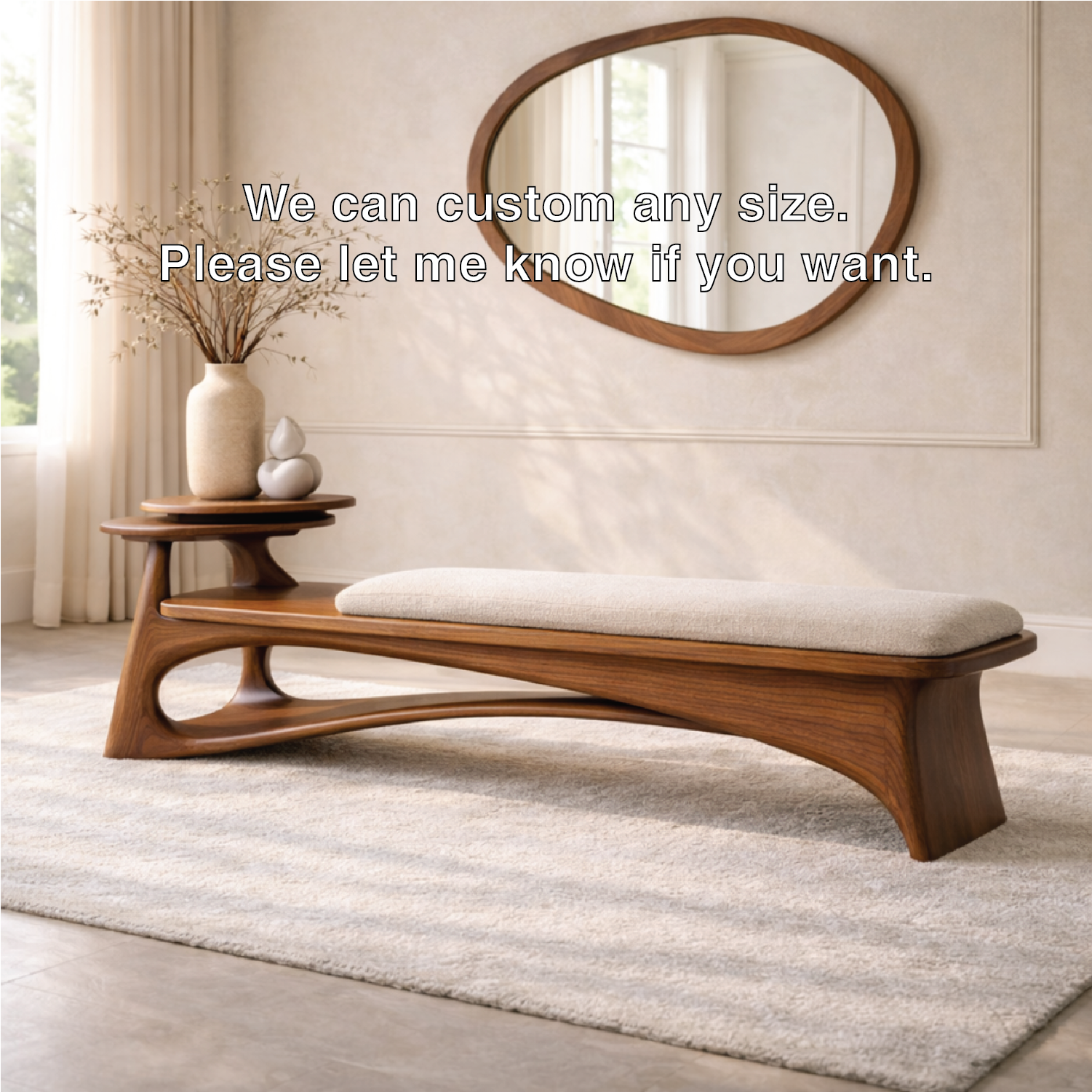 Contemporary Entryway Bench with Side Table Curved Hallway Seat Minimalist Furniture - view 7 of 7