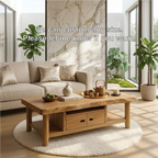 Solid Wood Coffee Table with Storage Shelf and Drawers for Living Room Decor - view 5 of 7