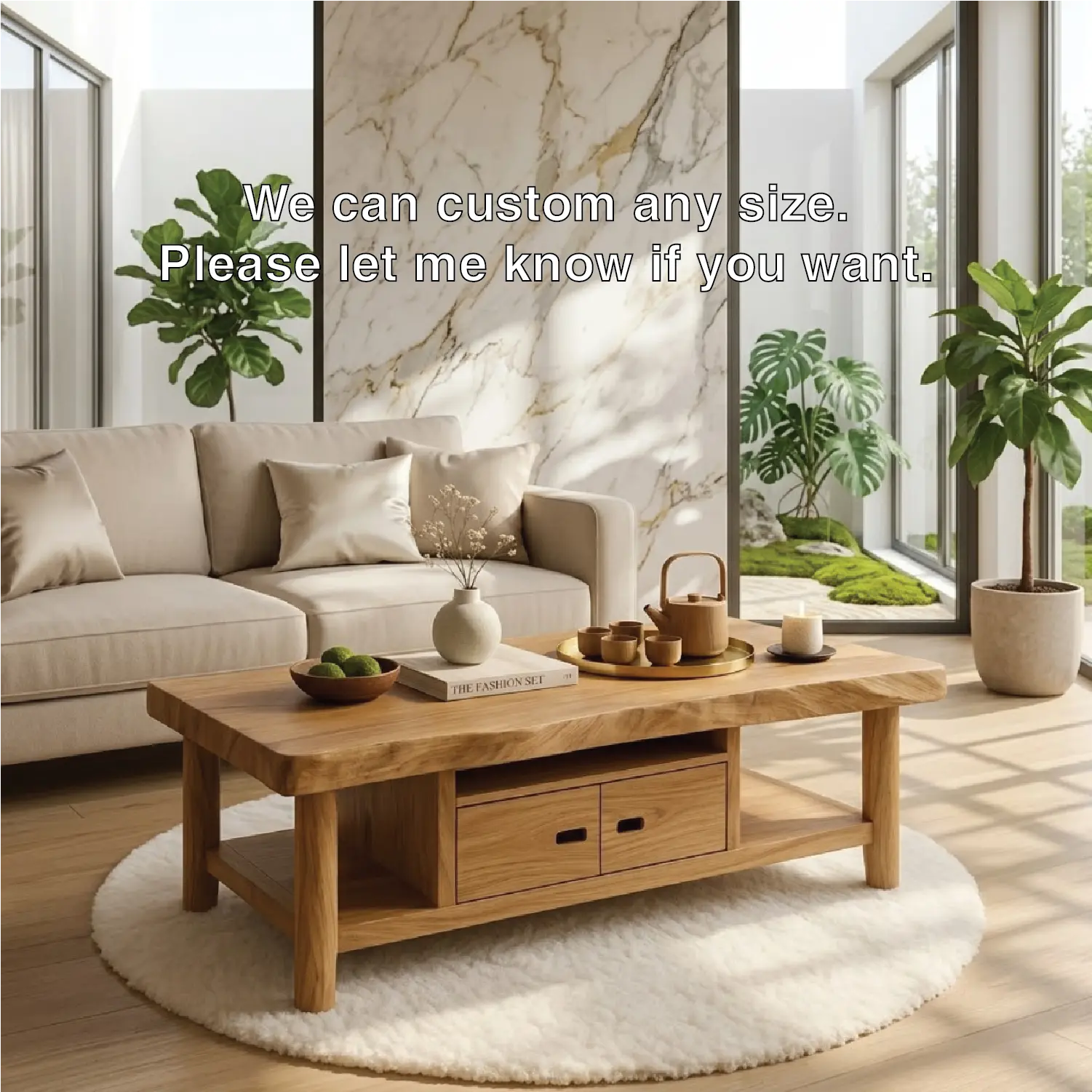 Solid Wood Coffee Table with Storage Shelf and Drawers for Living Room Decor - view 5 of 7