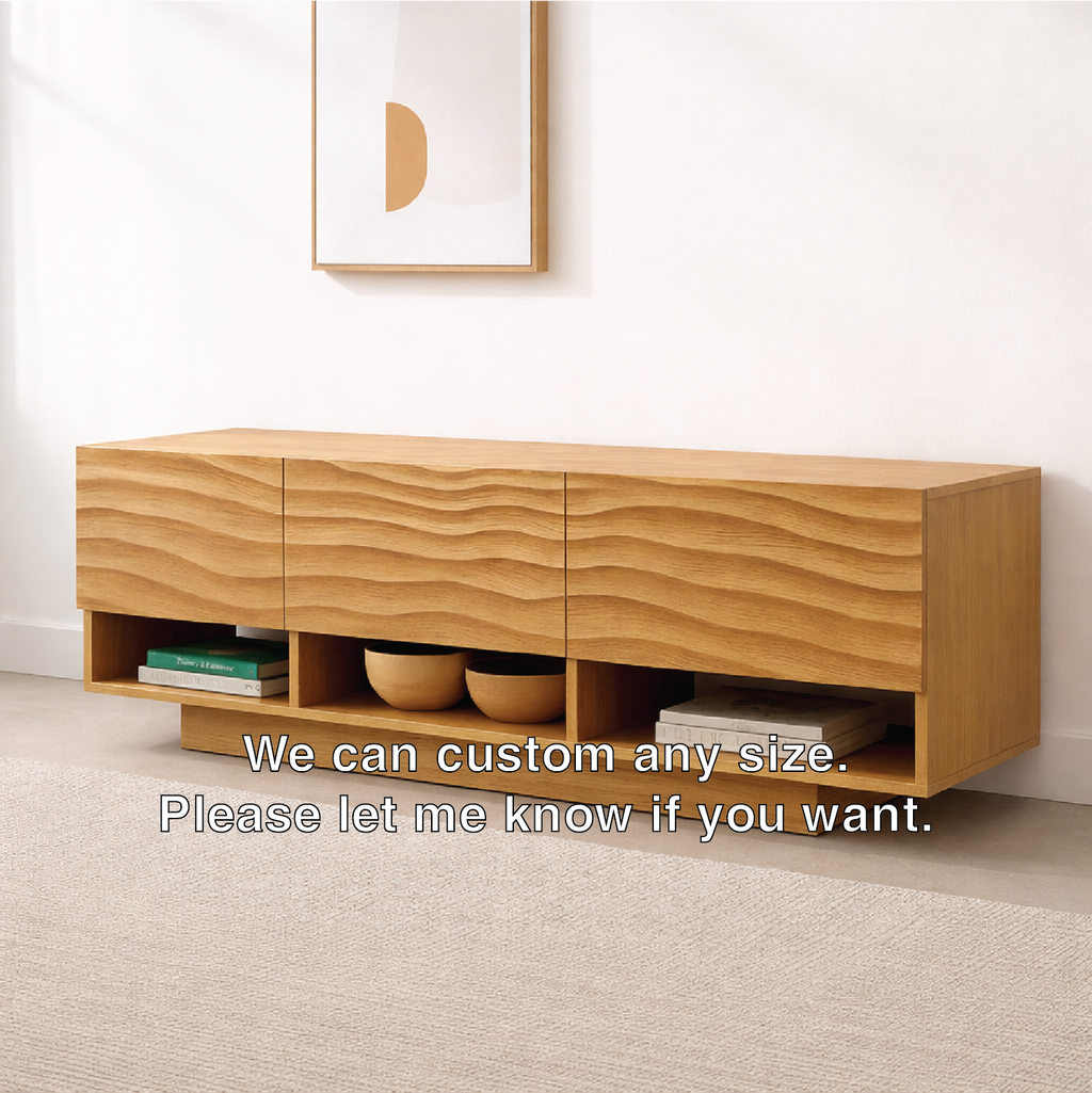 Modern Solid Wood Console Table, Minimalist Oak Media Console Cabinet with Storage Shelves - view 4 of 7
