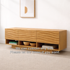 Modern Solid Wood Console Table, Minimalist Oak Media Console Cabinet with Storage Shelves - view 4 of 7