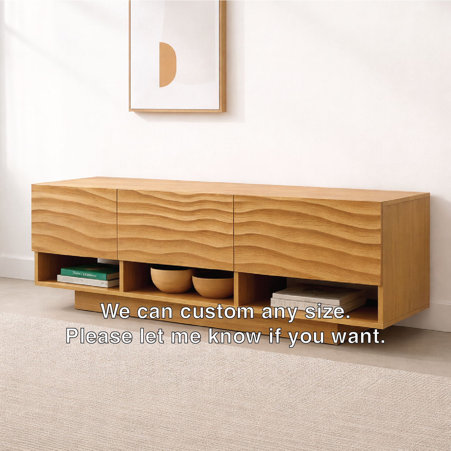 Modern Solid Wood Console Table, Minimalist Oak Media Console Cabinet with Storage Shelves - view 4 of 7