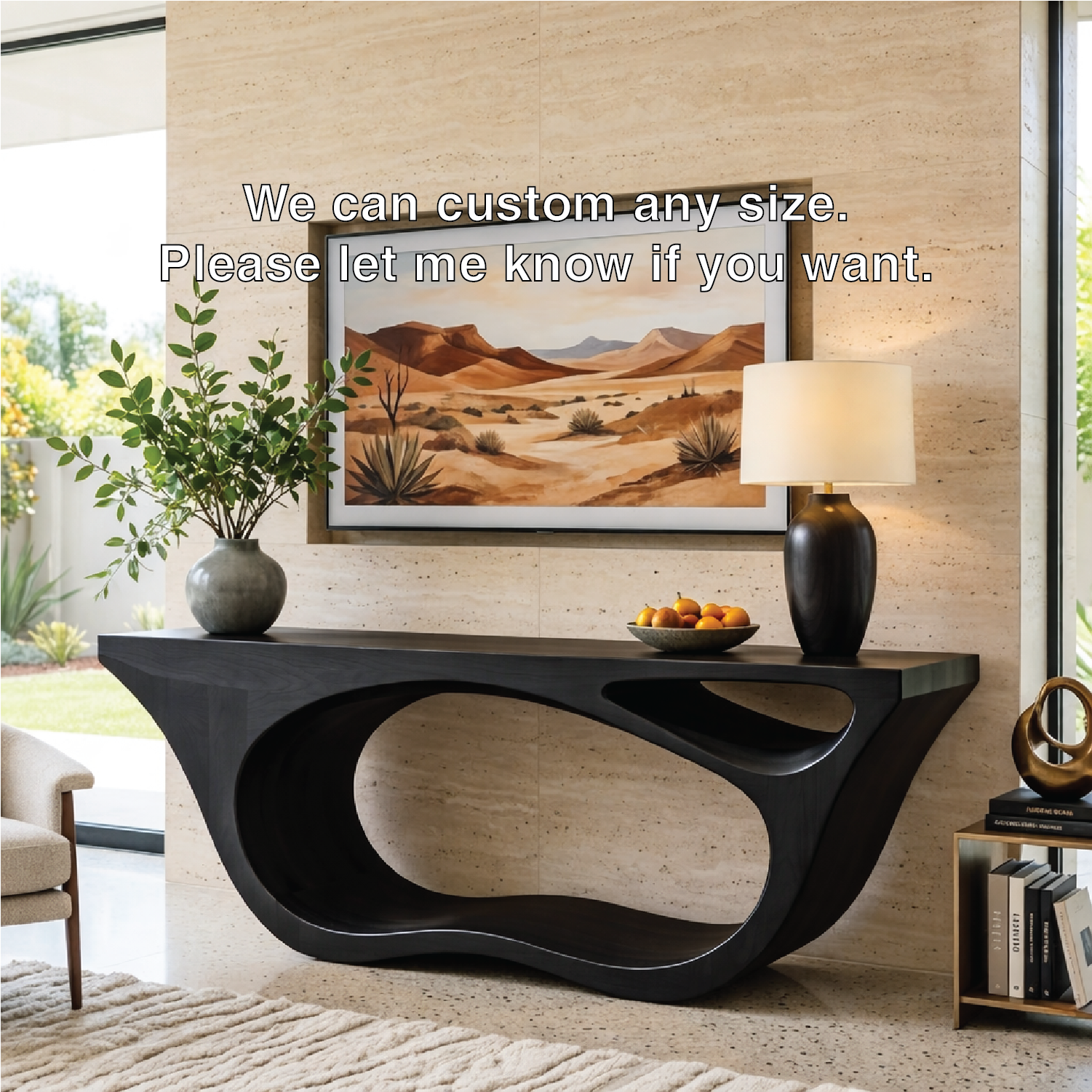 Solid Wood Console Table with Sculpted Open Base, Modern Organic Design - view 7 of 7