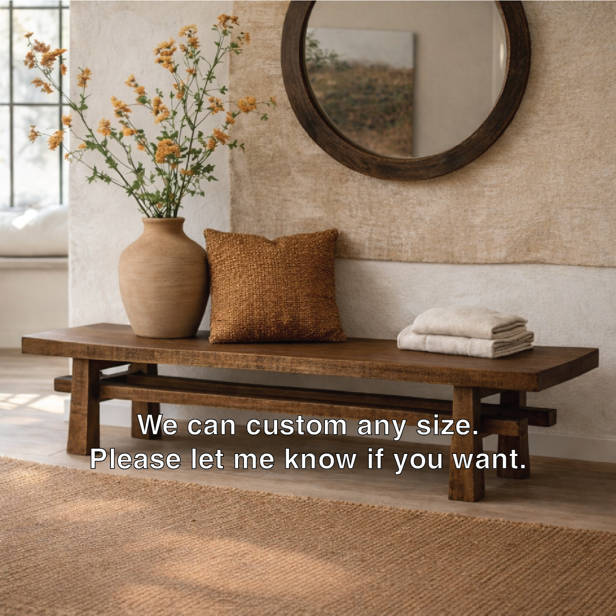Rustic Solid Wood Entryway Bench, Farmhouse Hallway Seating - view 4 of 7