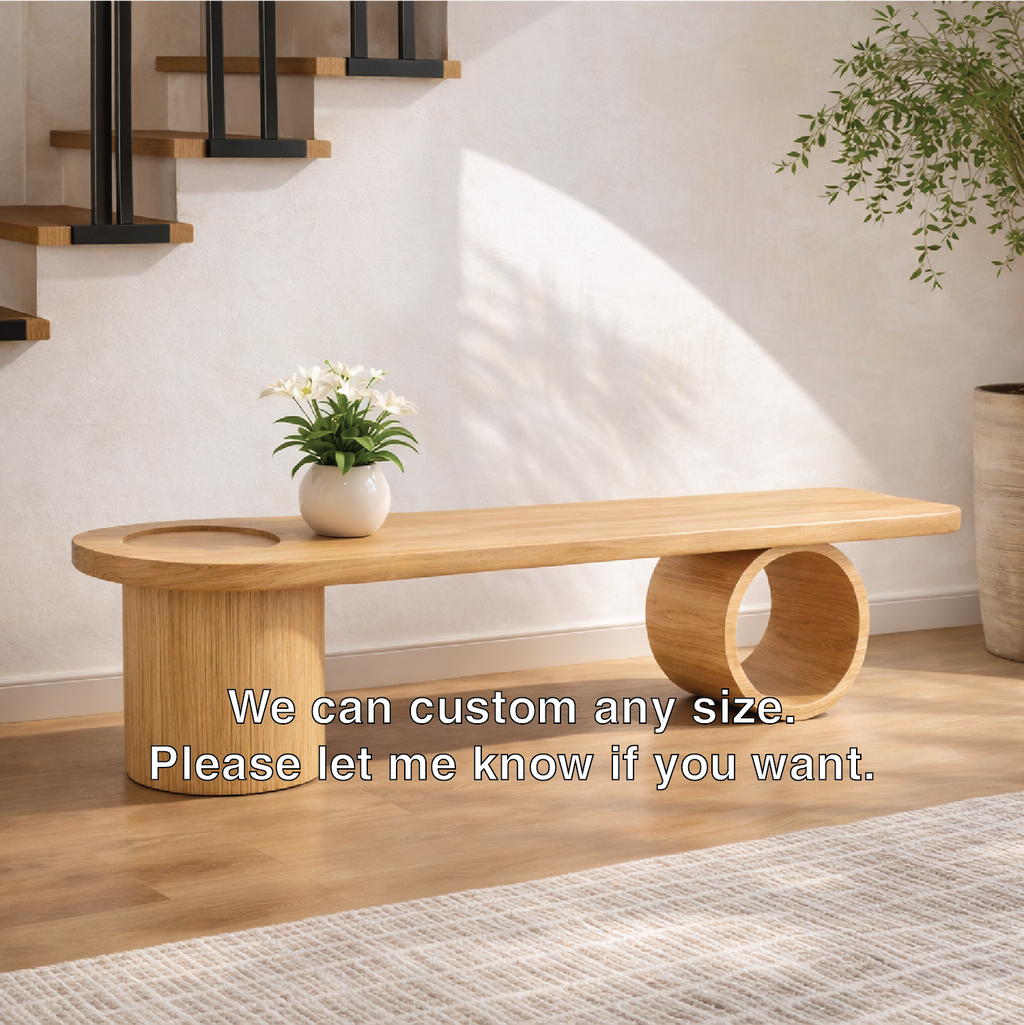 Modern Solid Oak Sculptural Bench, Minimalist Geometric Statement Seat - view 4 of 7