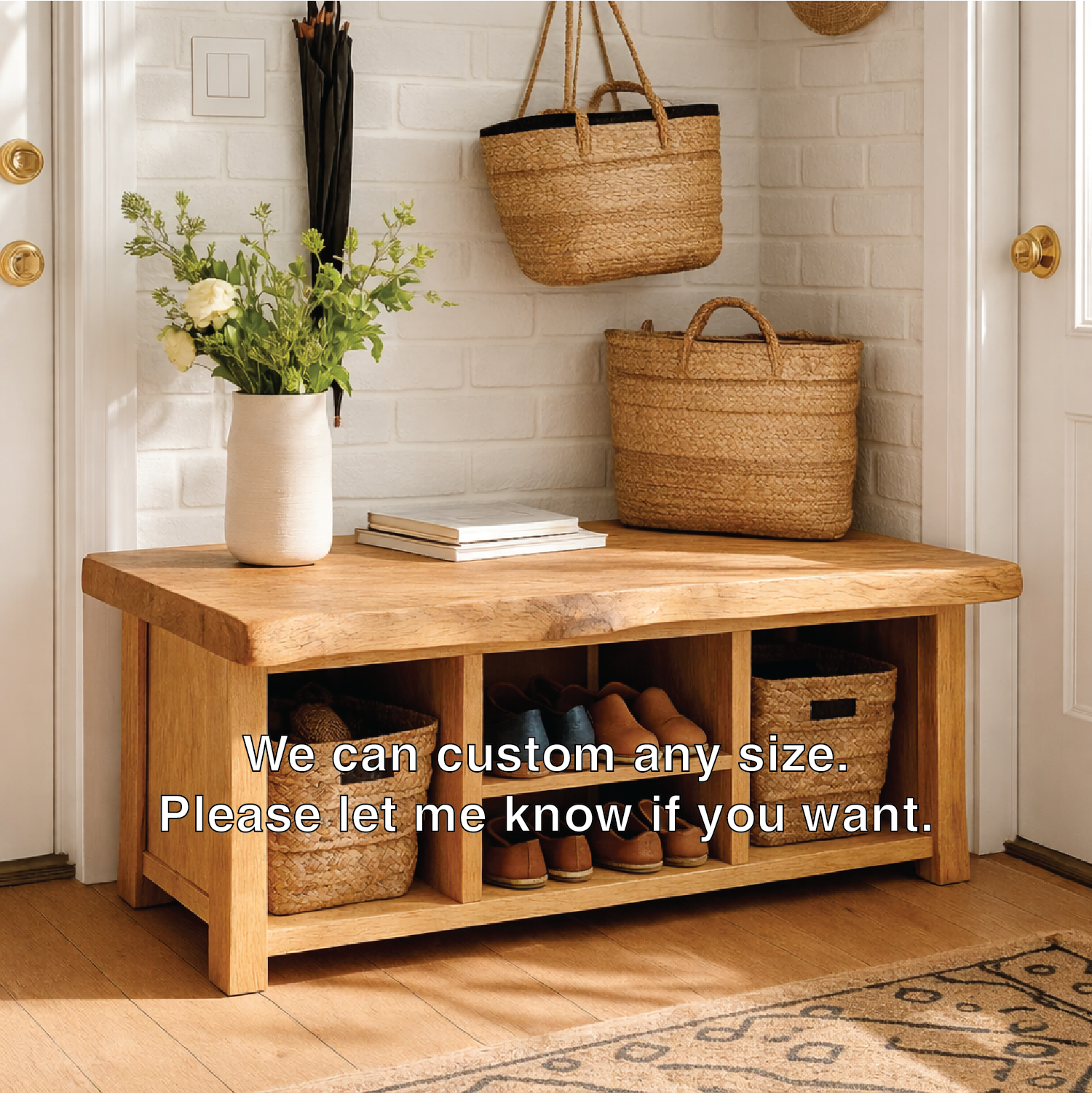 Solid Wood Entryway Bench with Storage Cubbies and Shoe Organizer Shelf - view 3 of 7