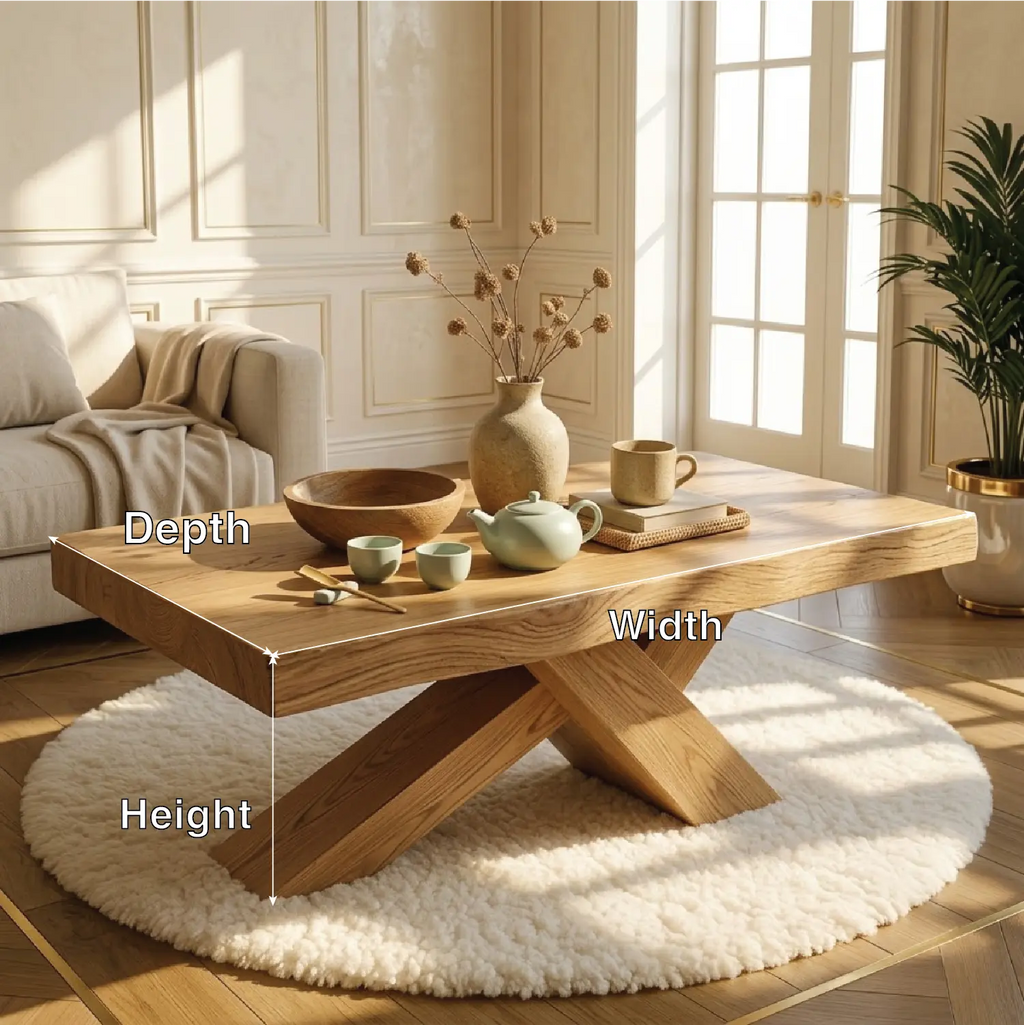 Rustic Solid Wood Coffee Table with X-shaped Legs and Natural Finish - view 7 of 7