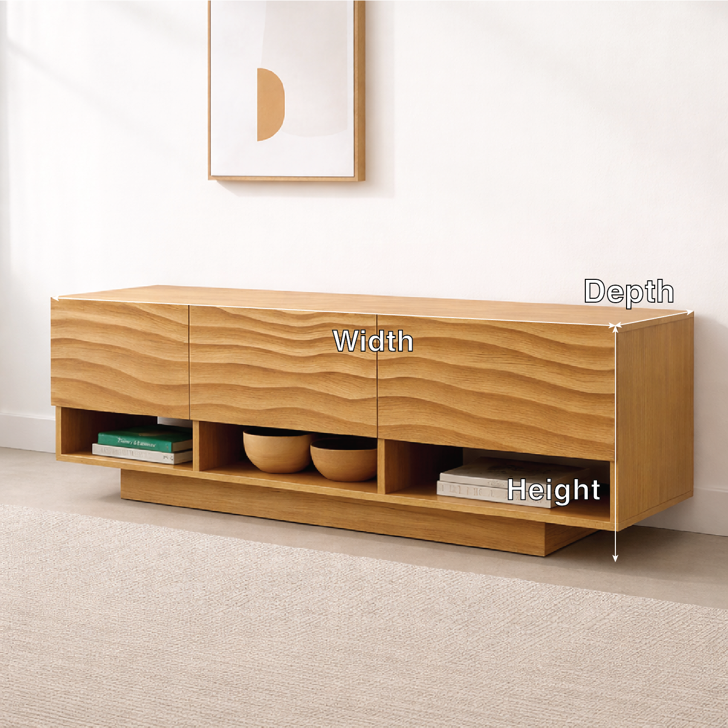 Modern Solid Wood Console Table, Minimalist Oak Media Console Cabinet with Storage Shelves - view 2 of 7