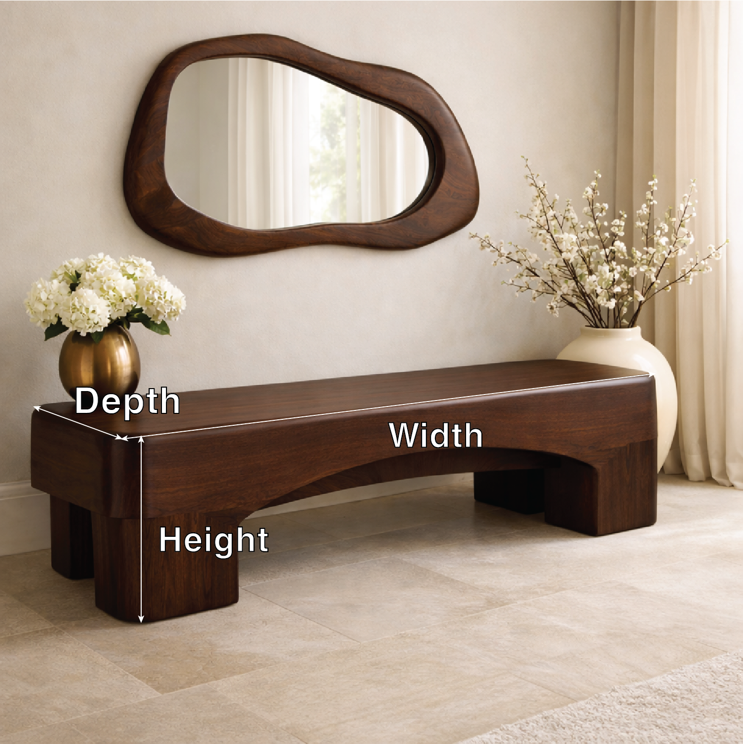 Modern Entryway Bench Curved Sculptural Hallway Seat Minimalist Statement Furniture - view 7 of 7