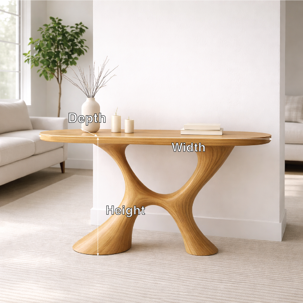 Modern Solid Wood Console Table, Sculptural Organic Base Entryway Hallway Oak Statement Furniture - view 2 of 7