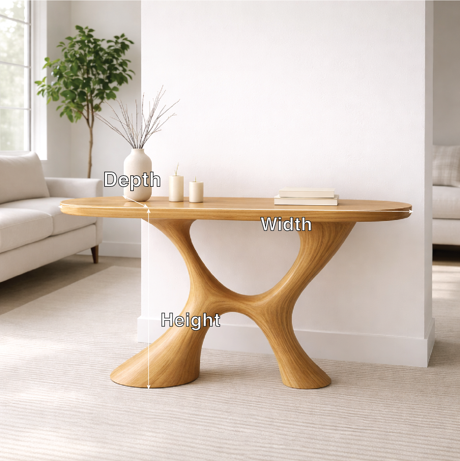 Modern Solid Wood Console Table, Sculptural Organic Base Entryway Hallway Oak Statement Furniture - view 2 of 7